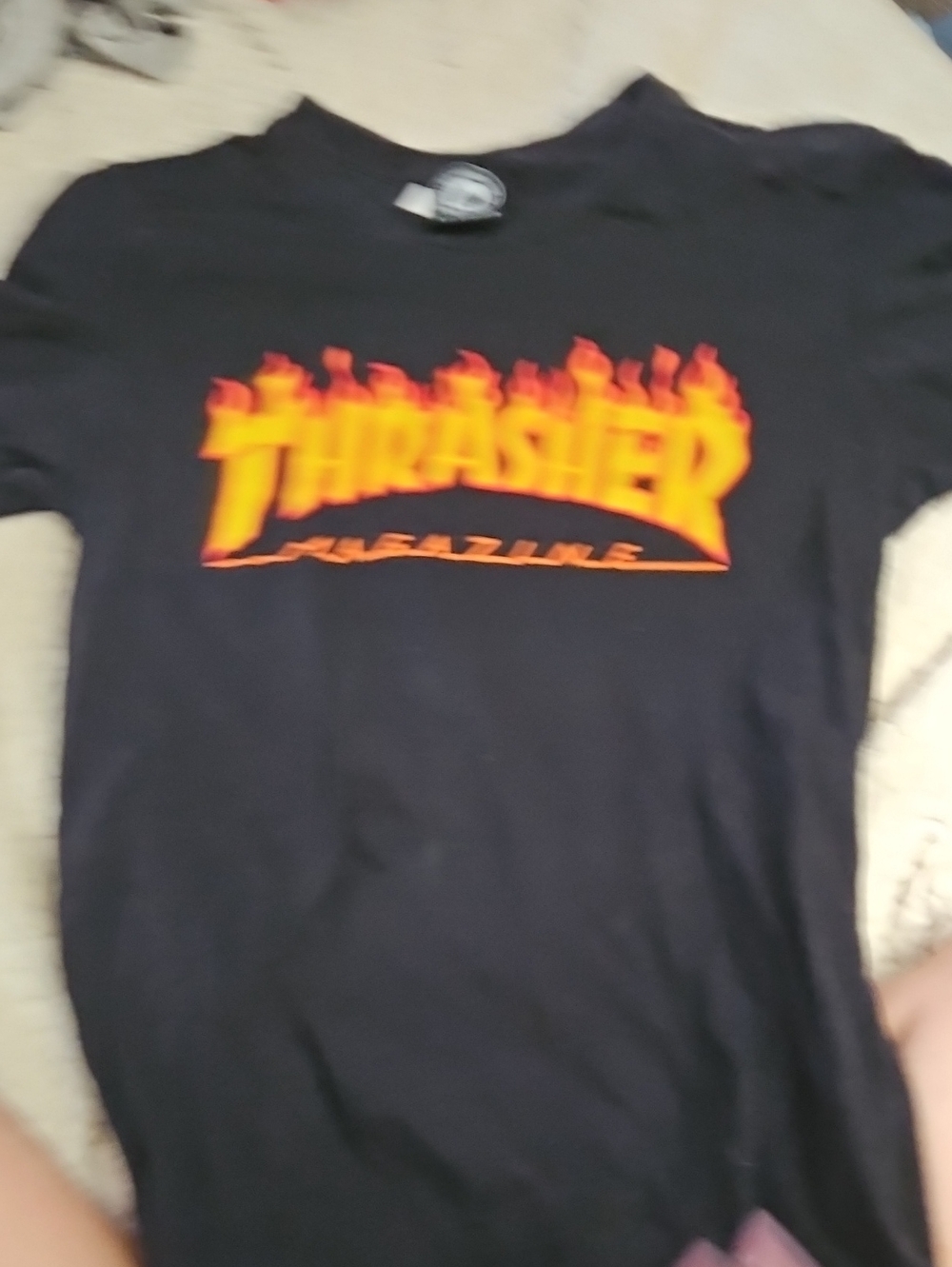 Thrasher Kids Black T-Shirt with Yellow-Orange Flame Logo